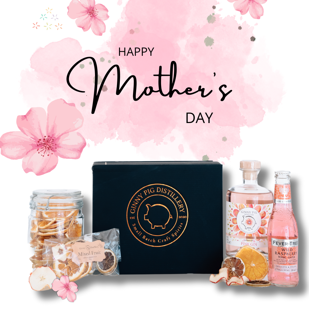 Mothers Day Gift Pack - includes Ginny Pig Pink Gin, Wild Raspberry tonic and mixed dried fruits in a black box